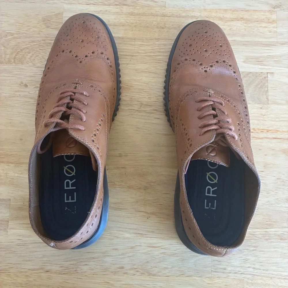 Cole Haan Zerogrand Wingtip Oxford Mens 10M Brown Leather C31535 Brogue Shoes
